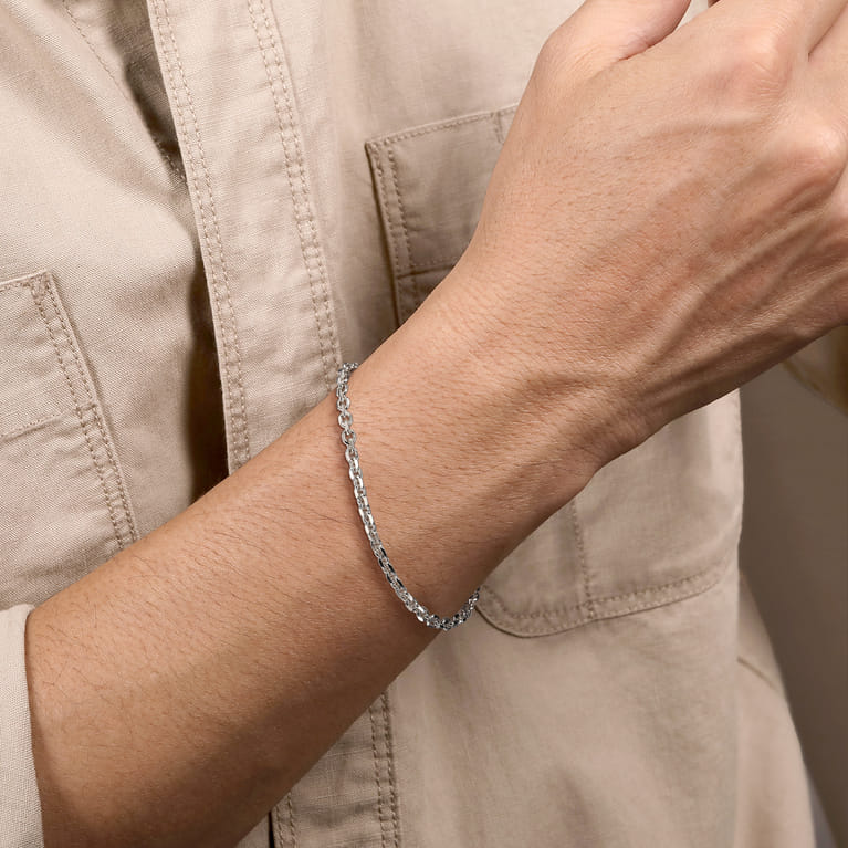 925 Sterling Silver Men's Solid Link Chain Bracelet - Shot 3