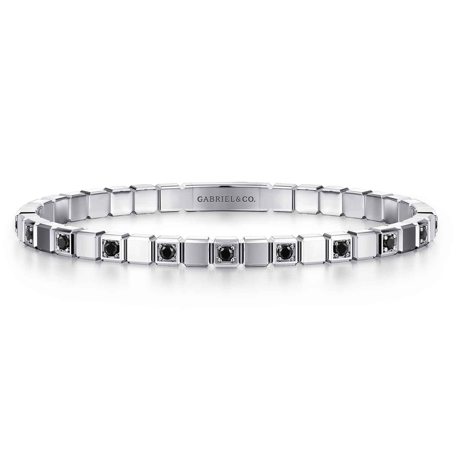 925 Sterling Silver Mens Bangle with Black Spinel - Shot 1