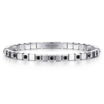 925 Sterling Silver Mens Bangle with Black Spinel