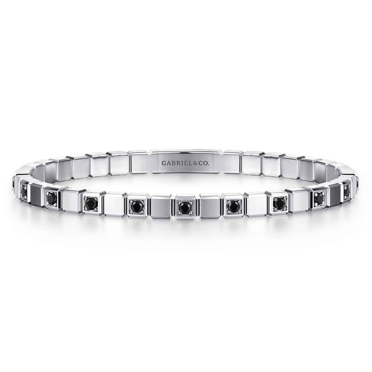 925 Sterling Silver Mens Bangle with Black Spinel - Shot 1