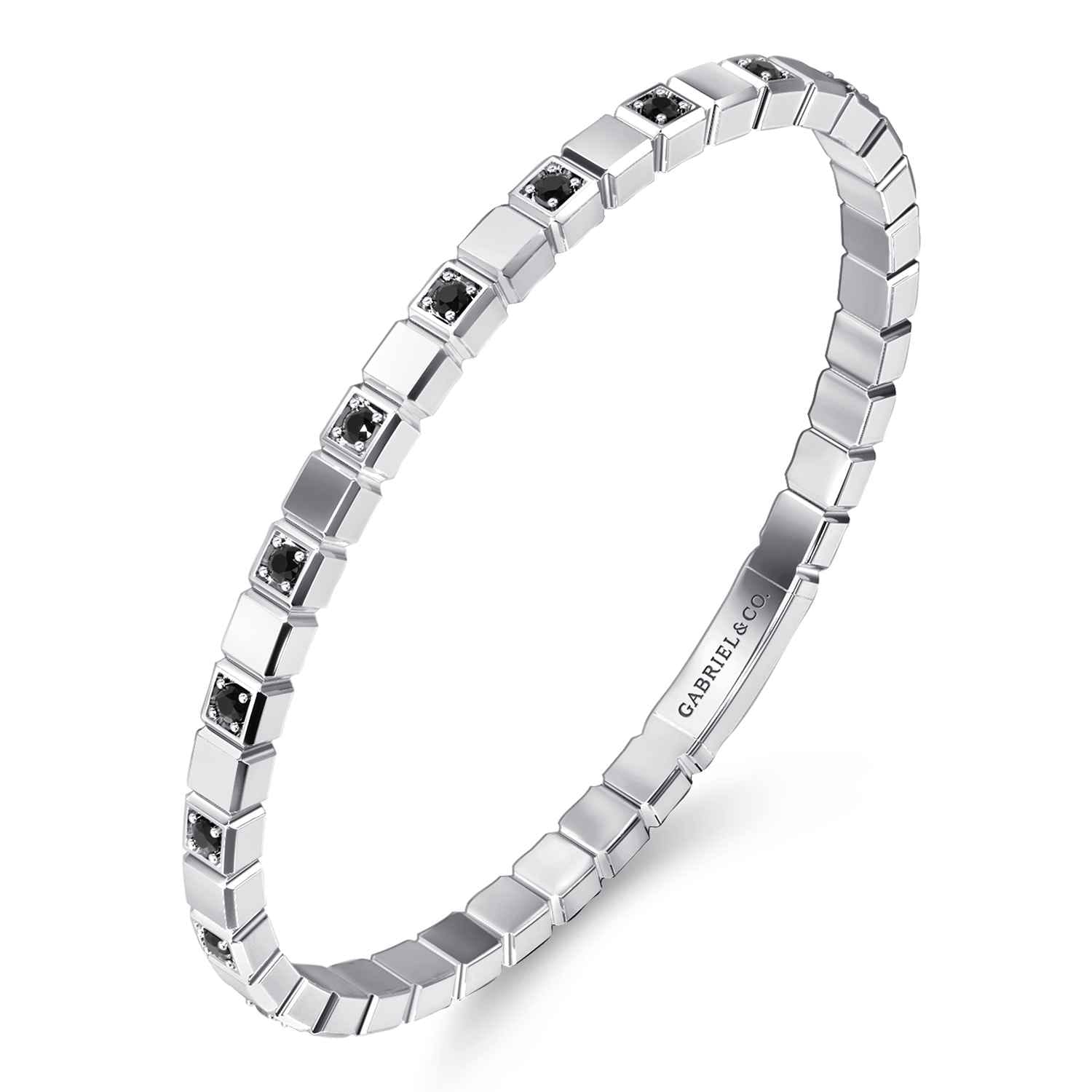 925 Sterling Silver Mens Bangle with Black Spinel - Shot 2