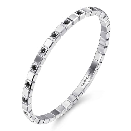 925 Sterling Silver Mens Bangle with Black Spinel