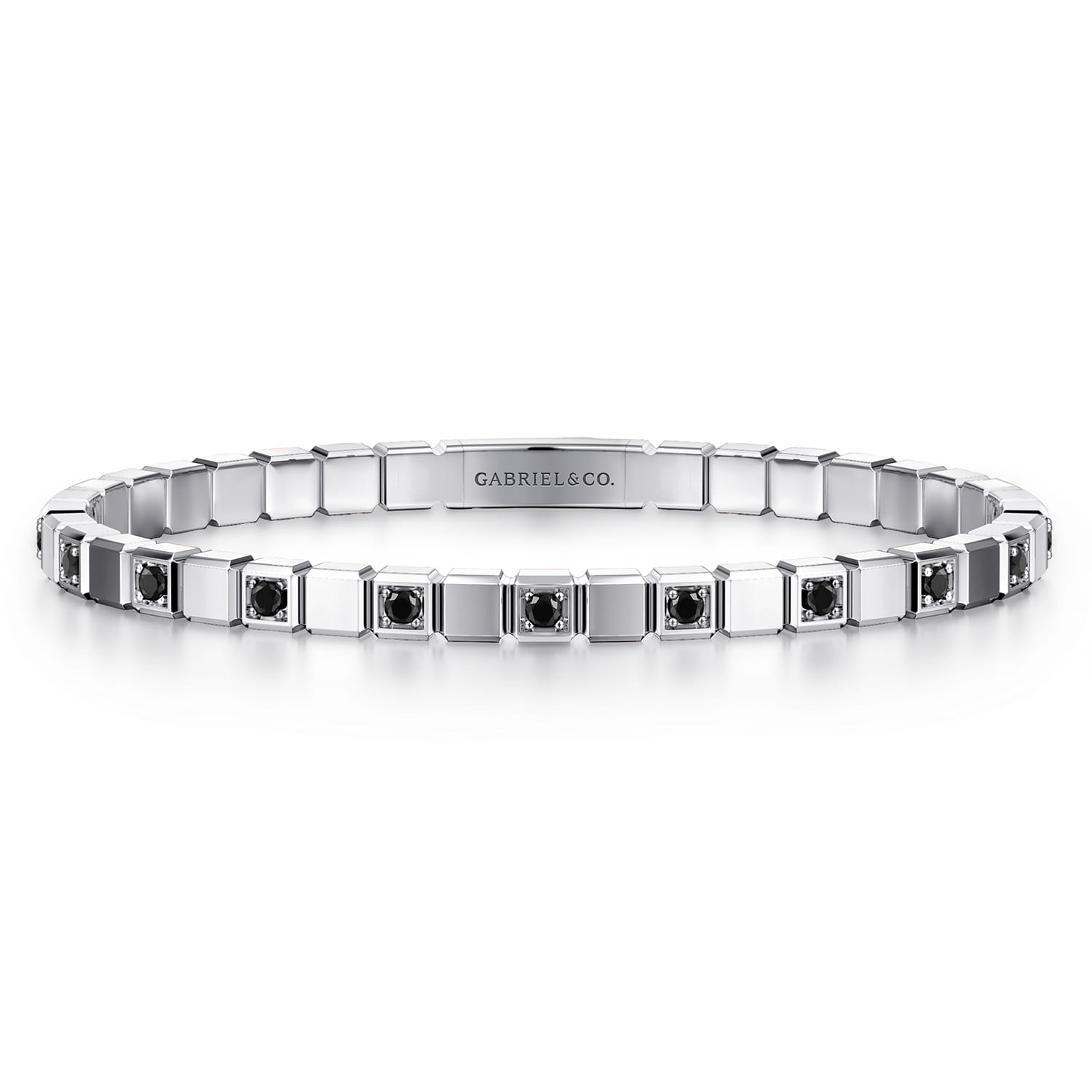 925 Sterling Silver Mens Bangle with Black Spinel - Shot 1