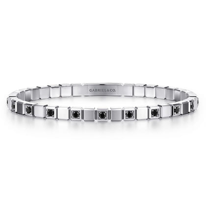 925 Sterling Silver Mens Bangle with Black Spinel