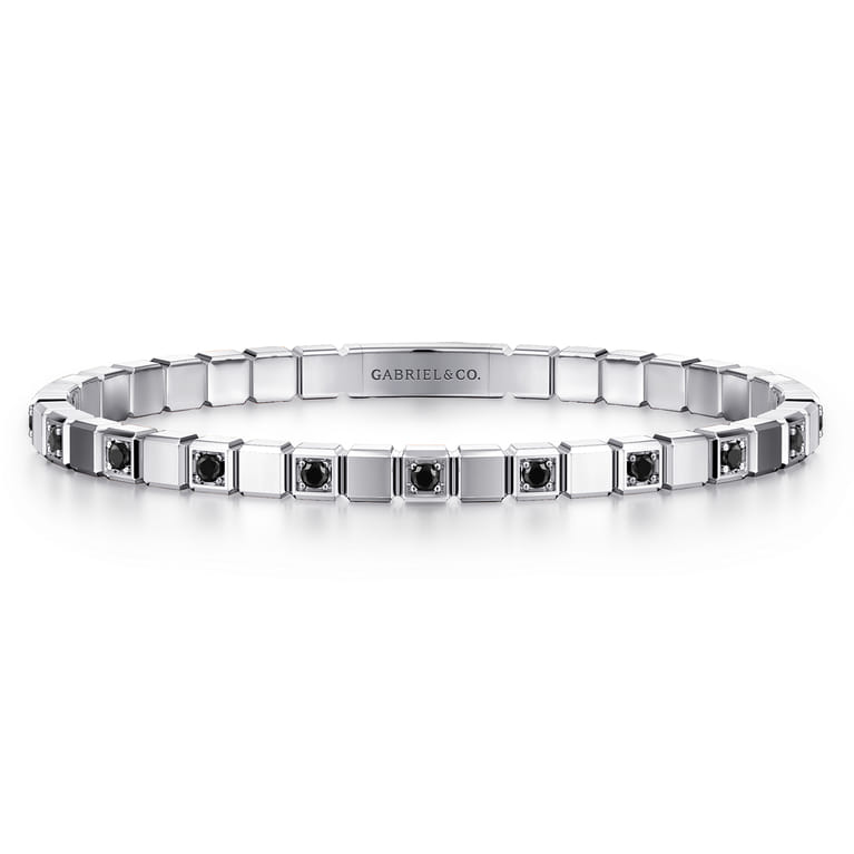 925 Sterling Silver Mens Bangle with Black Spinel - Shot 1