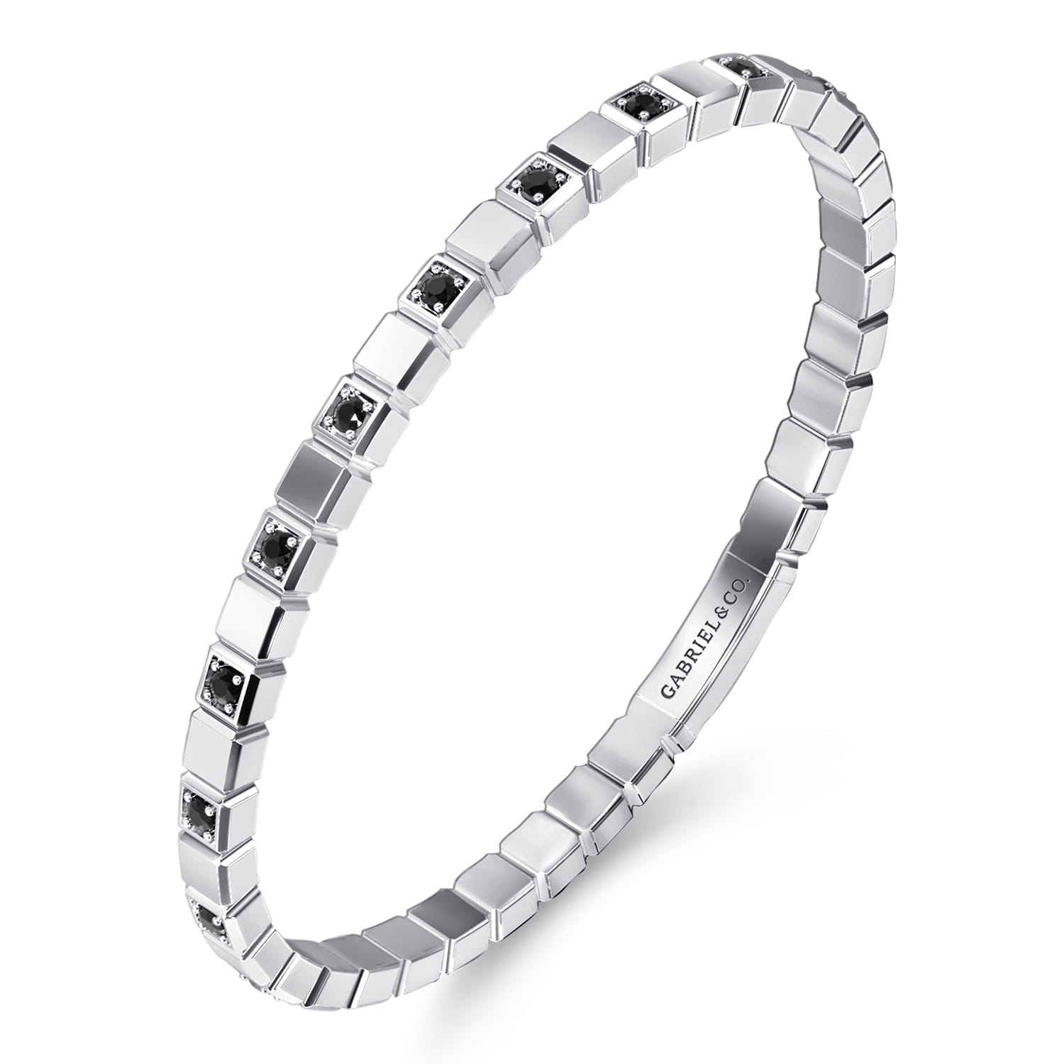 925 Sterling Silver Mens Bangle with Black Spinel - Shot 2