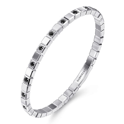 925 Sterling Silver Mens Bangle with Black Spinel