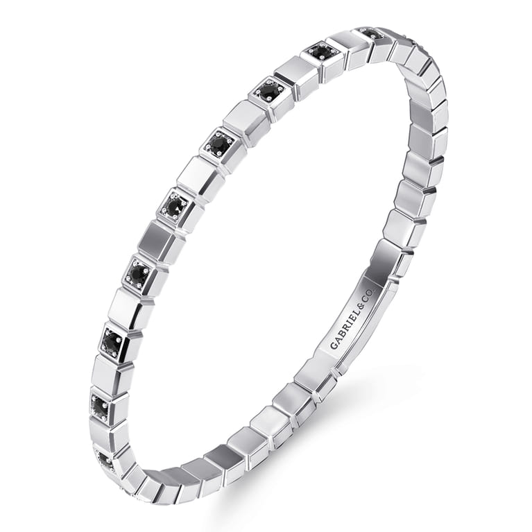 925 Sterling Silver Mens Bangle with Black Spinel - Shot 2
