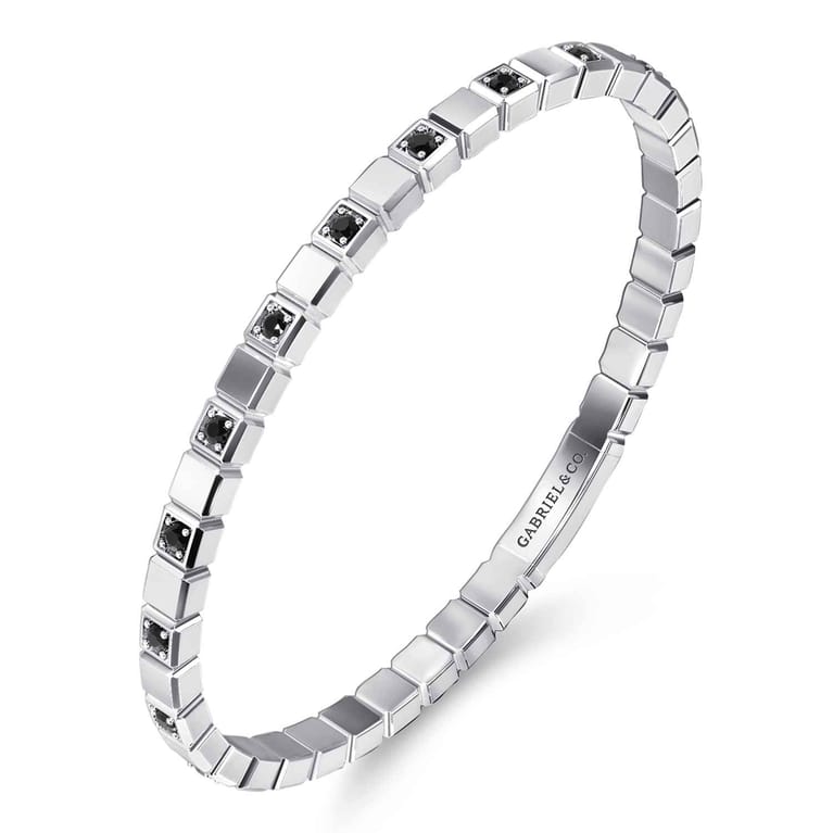 925 Sterling Silver Mens Bangle with Black Spinel - Shot 2