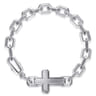 925 Sterling Silver Mens Faceted Link Chain Bracelet with Cross