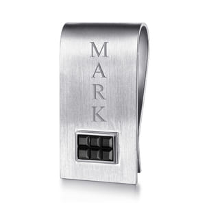 925 Sterling Silver Money Clip with Titanium Square Inlay