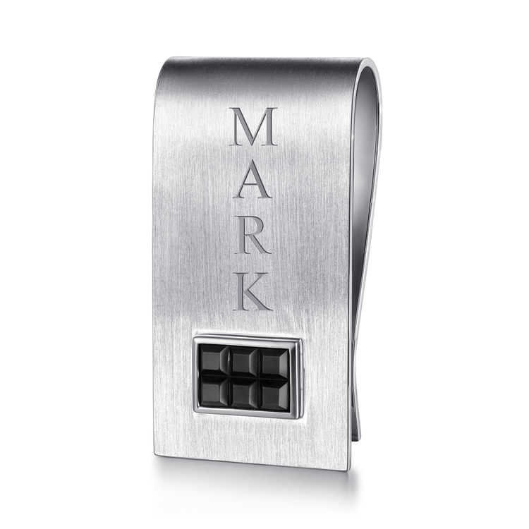 925 Sterling Silver Money Clip with Titanium Square Inlay