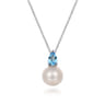 925 Sterling Silver Mother of Pearl and Blue Topaz Pendant Necklace