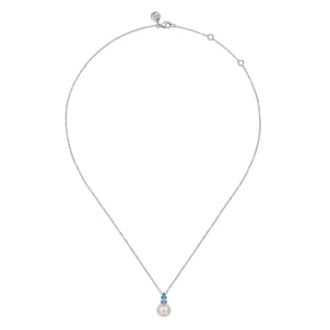 925 Sterling Silver Mother of Pearl and Blue Topaz Pendant Necklace