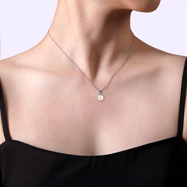 Silver Pearl & Blue Topaz Pendants