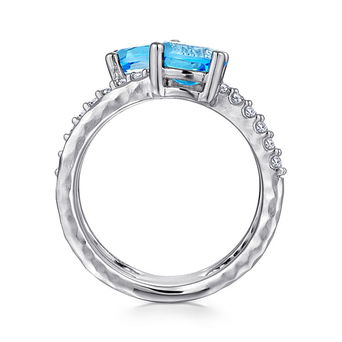 925 Sterling Silver Multi Row Blue Topaz and White Sapphire Twisted Ring - Shot 2