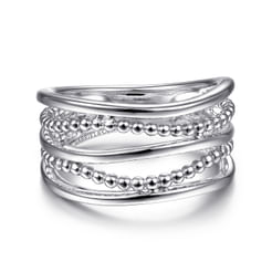 925 Sterling Silver Multi Row Bujukan Bead Curved Wide Band Ring