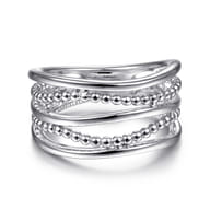925 Sterling Silver Multi Row Bujukan Bead Curved Wide Band Ring