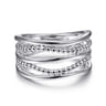 925 Sterling Silver Multi Row Bujukan Bead Curved Wide Band Ring