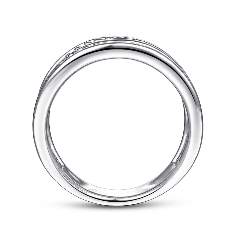 925 Sterling Silver Multi Row Bujukan Bead Curved Wide Band Ring - Shot 2