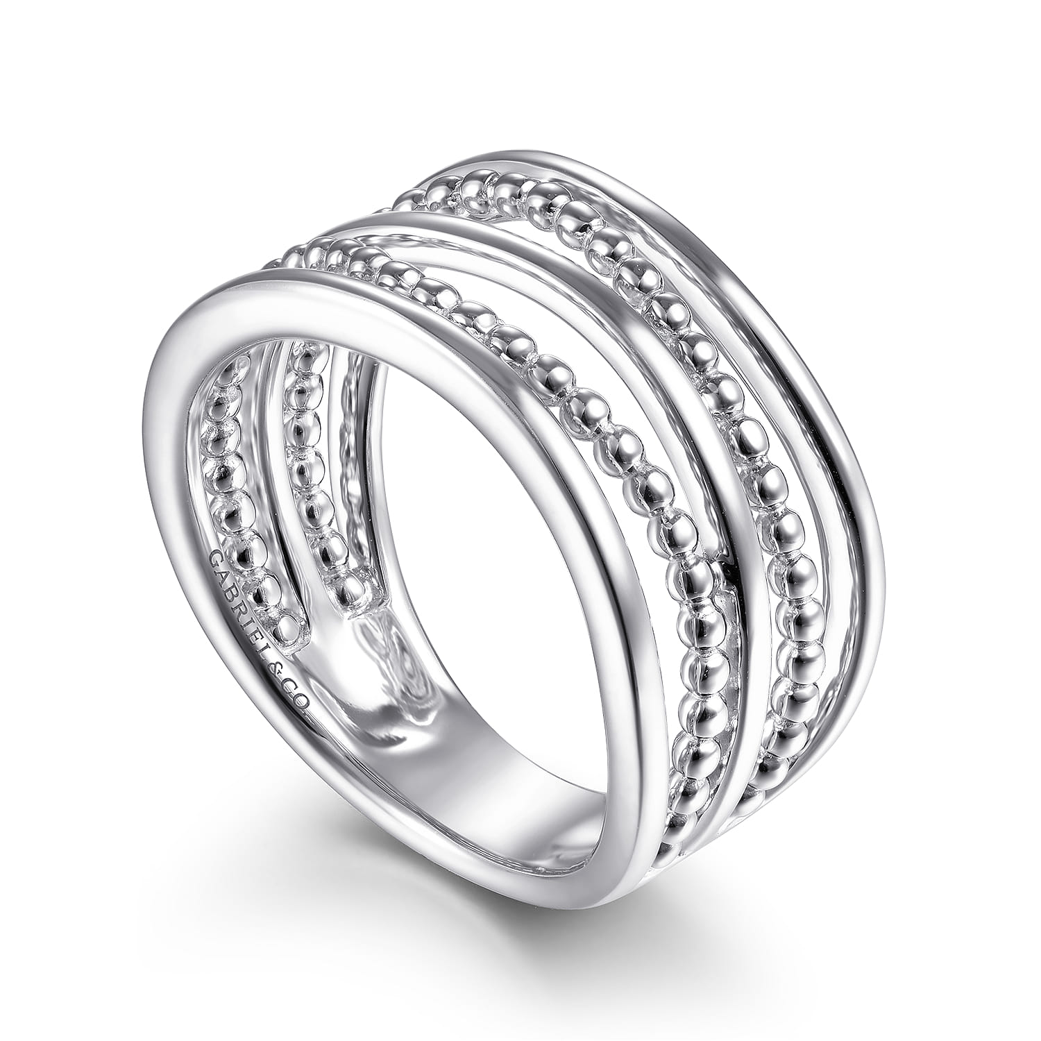925 Sterling Silver Multi Row Bujukan Bead Curved Wide Band Ring - Shot 3