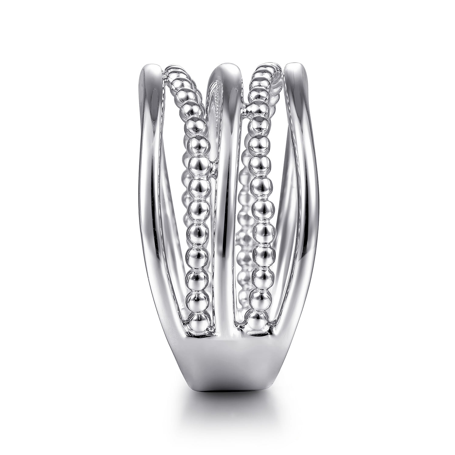 925 Sterling Silver Multi Row Bujukan Bead Curved Wide Band Ring - Shot 4