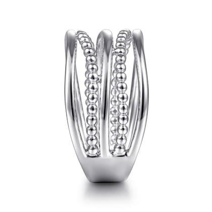 925 Sterling Silver Multi Row Bujukan Bead Curved Wide Band Ring