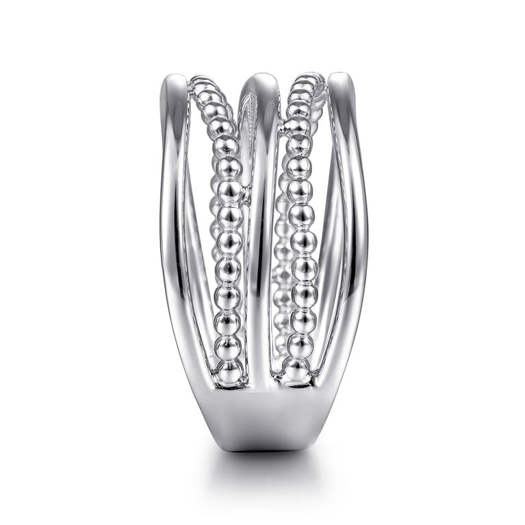 925 Sterling Silver Multi Row Bujukan Bead Curved Wide Band Ring - Shot 4