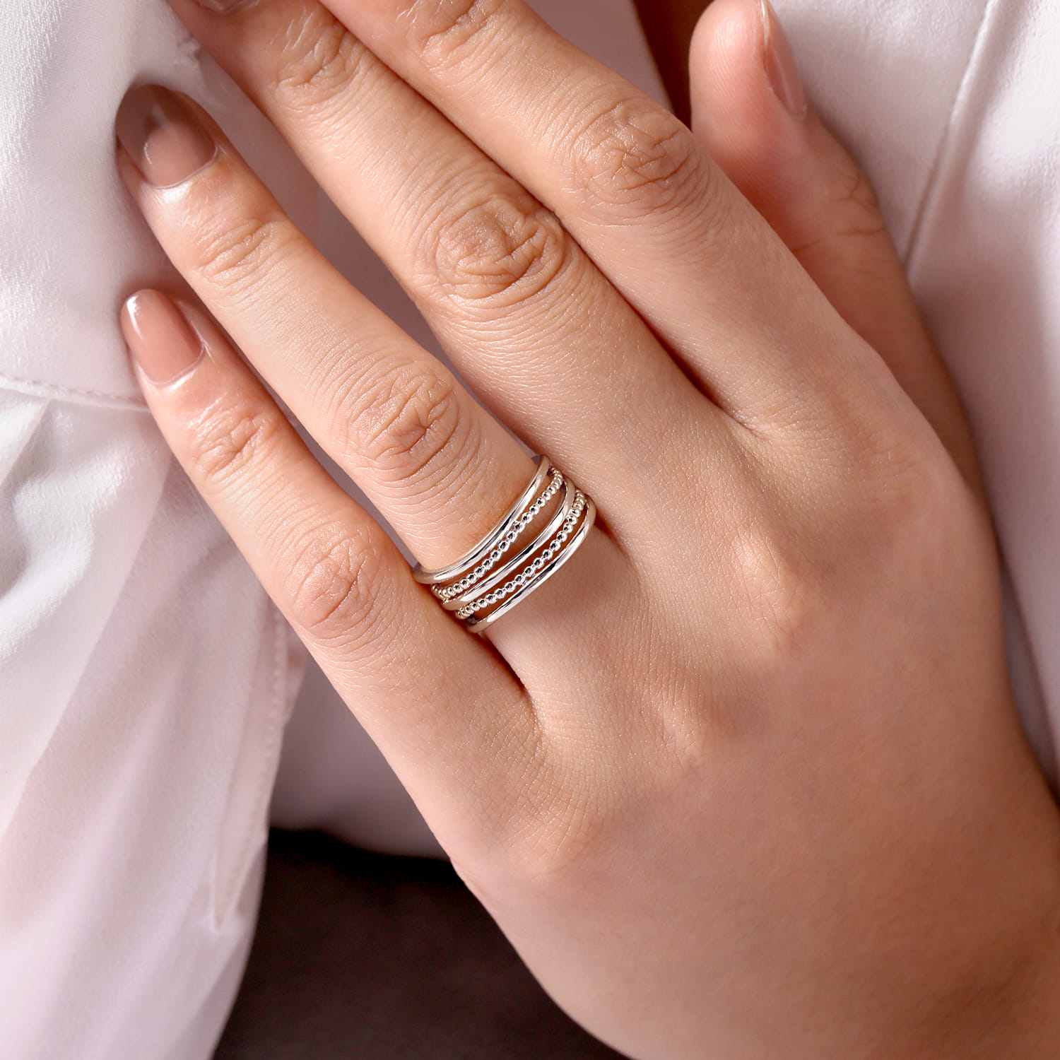 925 Sterling Silver Multi Row Bujukan Bead Curved Wide Band Ring - Shot 5