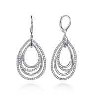 925 Sterling Silver Multi Row Open Teardrop Leverback Earrings