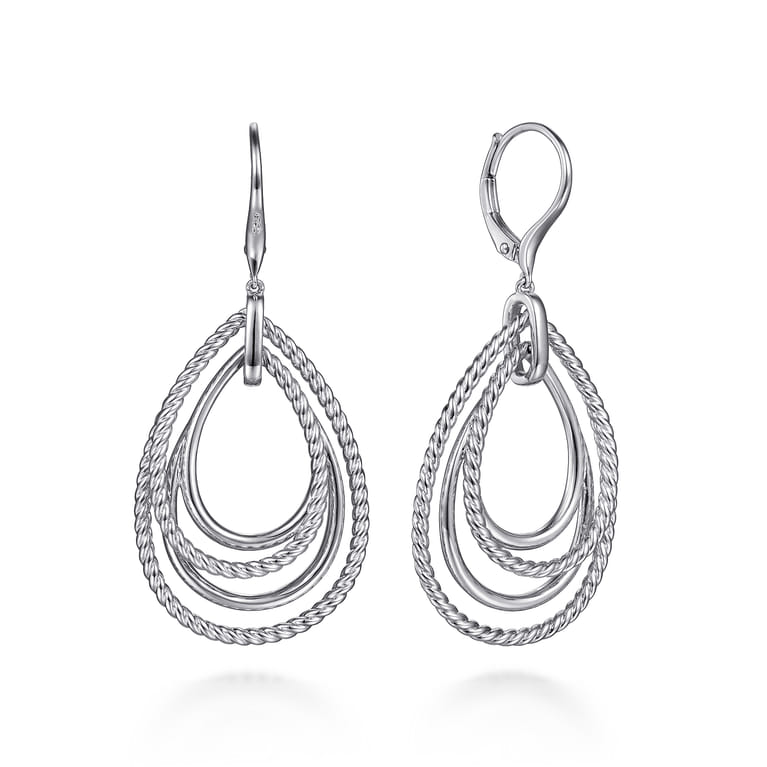 925 Sterling Silver Multi Row Open Teardrop Leverback Earrings - Shot 1