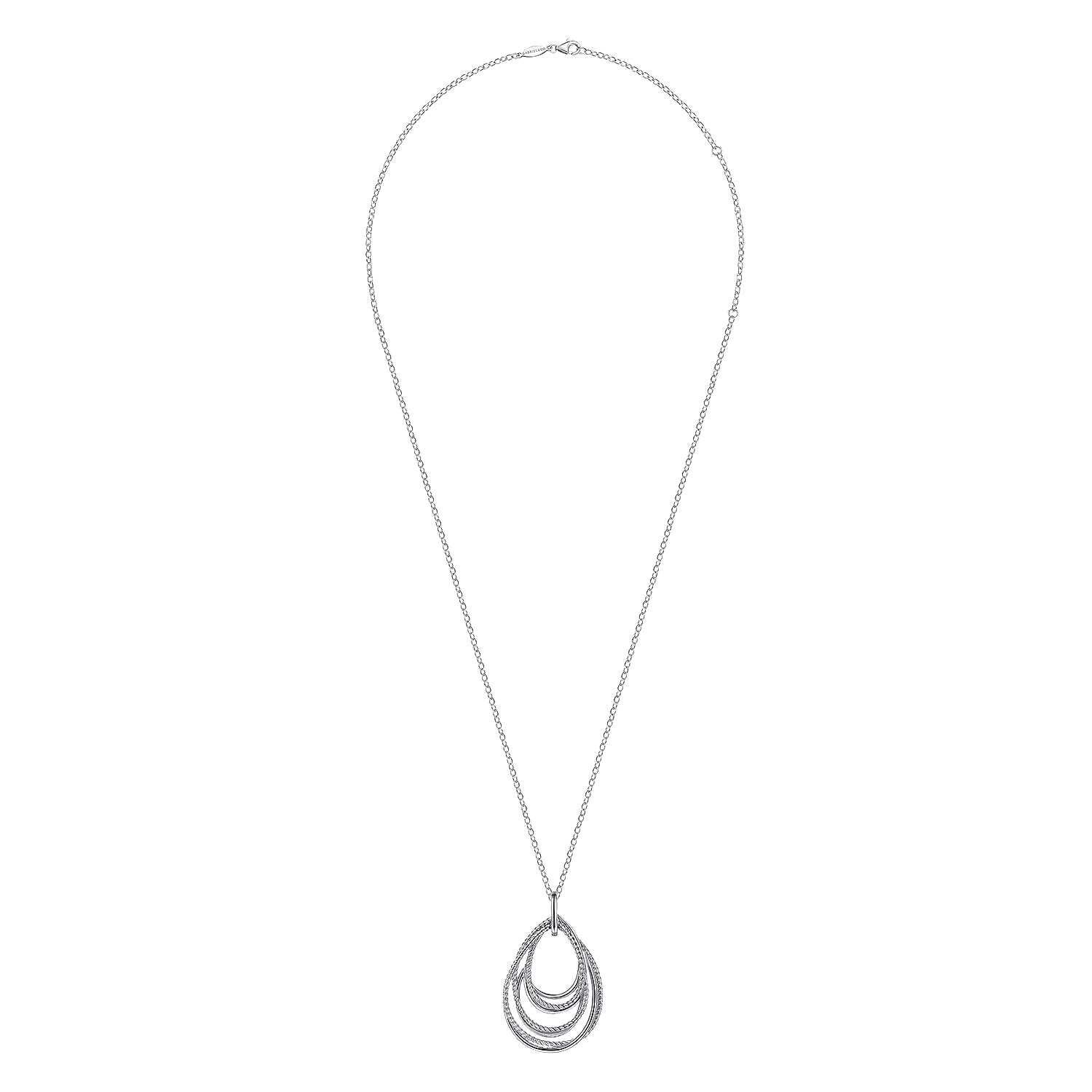 925 Sterling Silver Multi Row of Rope Teardrop Pendant Necklace - Shot 2