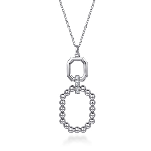 925 Sterling Silver Octagon White Sapphire Bujukan Drop Pendant