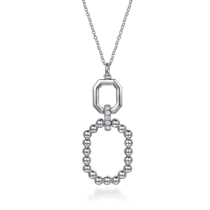 925 Sterling Silver Octagon White Sapphire Bujukan Drop Pendant Necklace