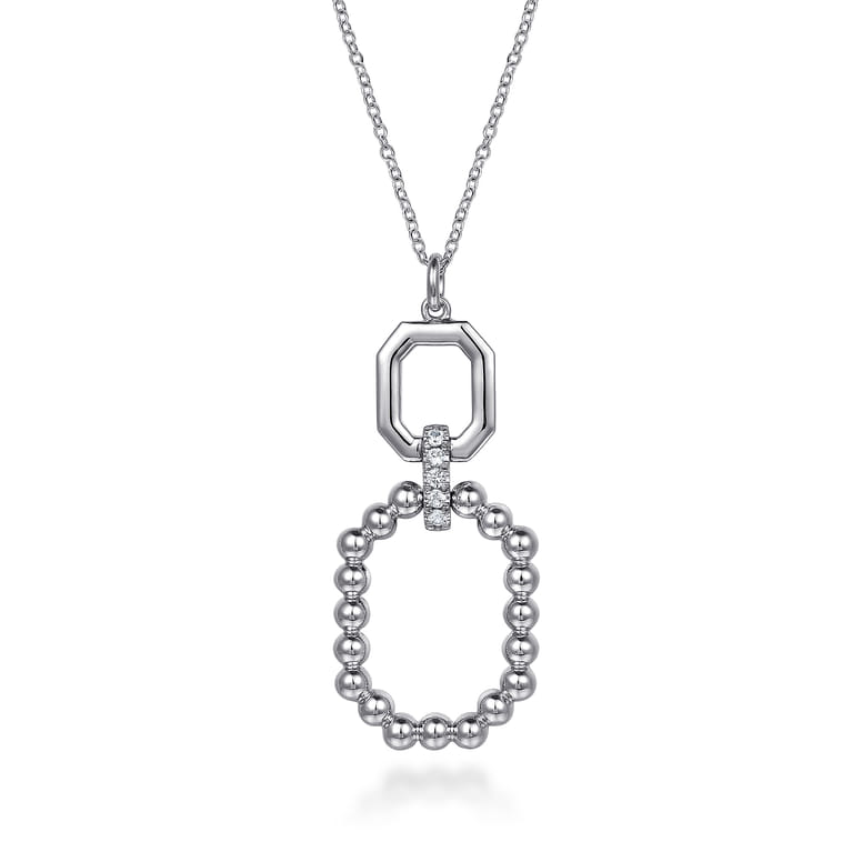 925 Sterling Silver Octagon White Sapphire Bujukan Drop Pendant Necklace - Shot 1