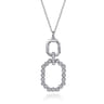 925 Sterling Silver Octagon White Sapphire Bujukan Drop Pendant Necklace
