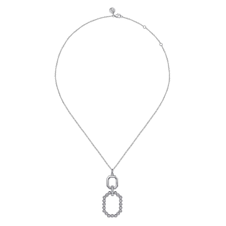 925 Sterling Silver Octagon White Sapphire Bujukan Drop Pendant Necklace - Shot 2
