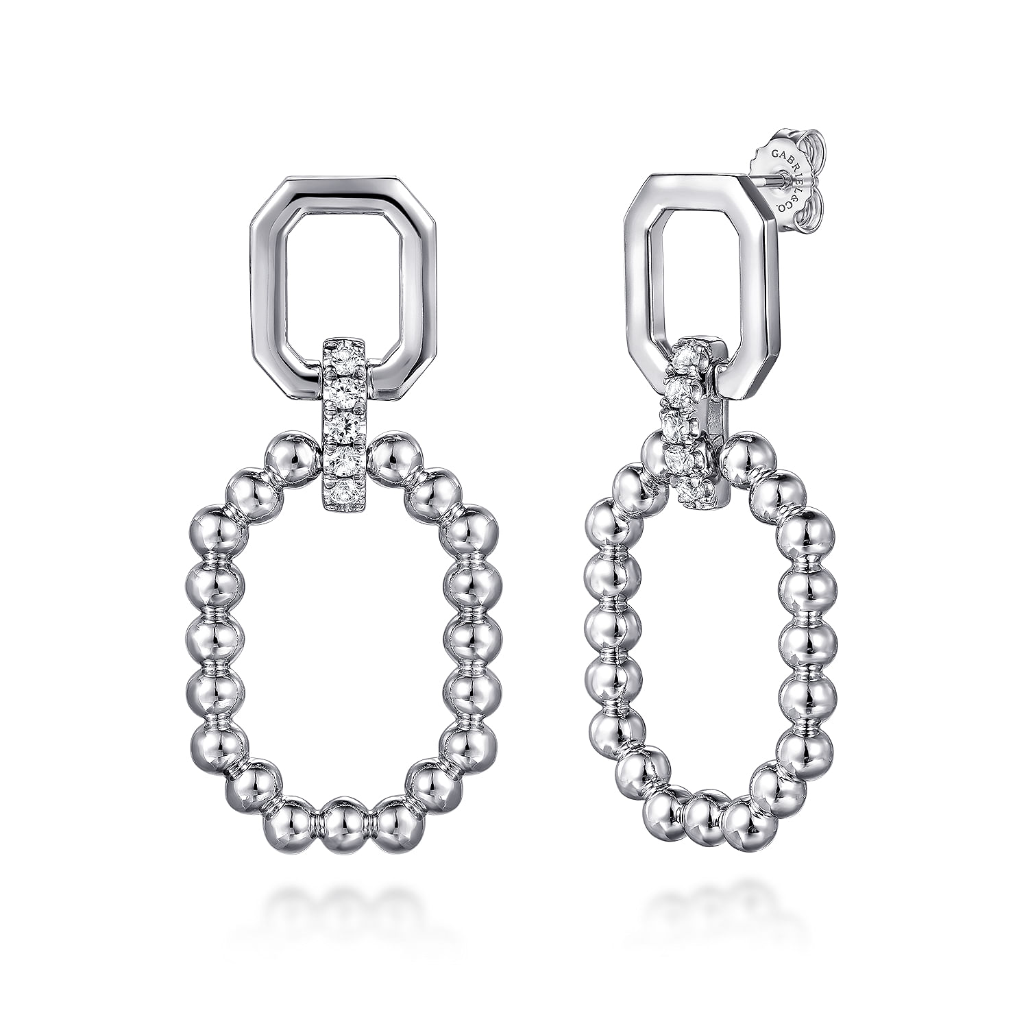 925 Sterling Silver Octagon White Sapphire Bujukan Stud Drop
