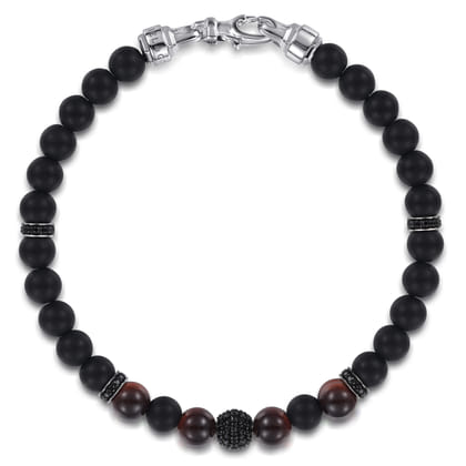 925 Sterling Silver Onxy and Kyanite Beaded Bracelet