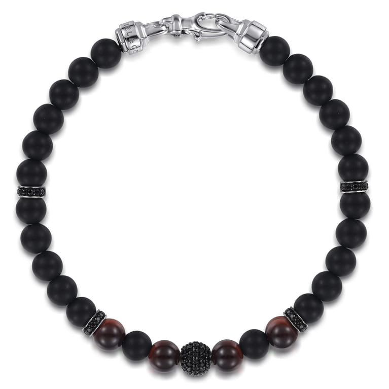 925 Sterling Silver Onxy and Kyanite Beaded Bracelet - Shot 1