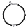925 Sterling Silver Onyx Beads Cross Bracelet
