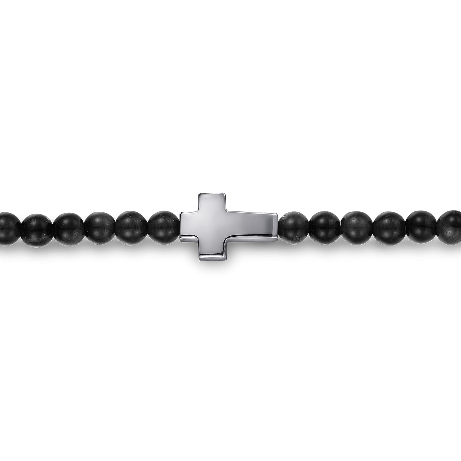 925 Sterling Silver Onyx Beads Cross Bracelet