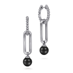 925 Sterling Silver Onyx Bujukan Huggie Drop Earrings
