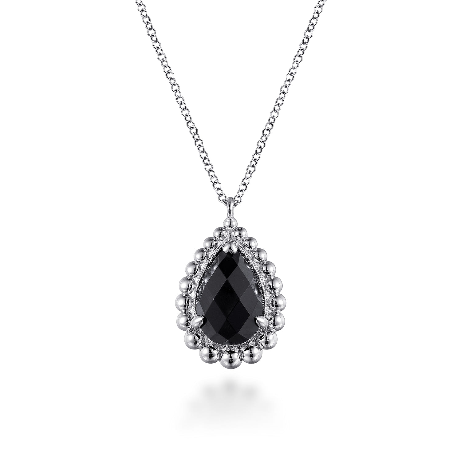 925 Sterling Silver Onyx Bujukan Teardrop Necklace With Pattern - Shot 1