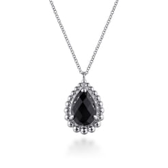 925 Sterling Silver Onyx Bujukan Teardrop Necklace With Pattern