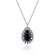 925 Sterling Silver Onyx Bujukan Teardrop Necklace With Pattern
