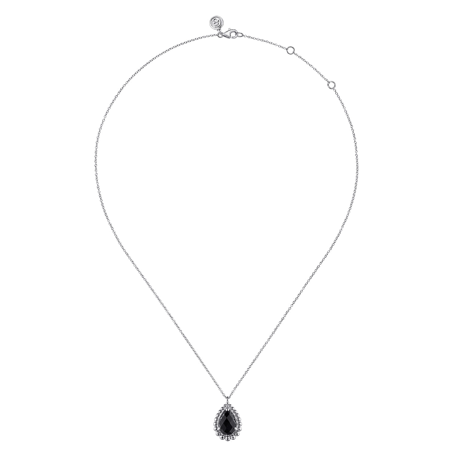 925 Sterling Silver Onyx Bujukan Teardrop Necklace With Pattern - Shot 2