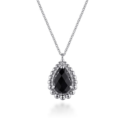 925 Sterling Silver Onyx Bujukan Teardrop Necklace with Pattern