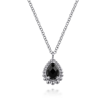925 Sterling Silver Onyx Bujukan Teardrop Necklace with Pattern