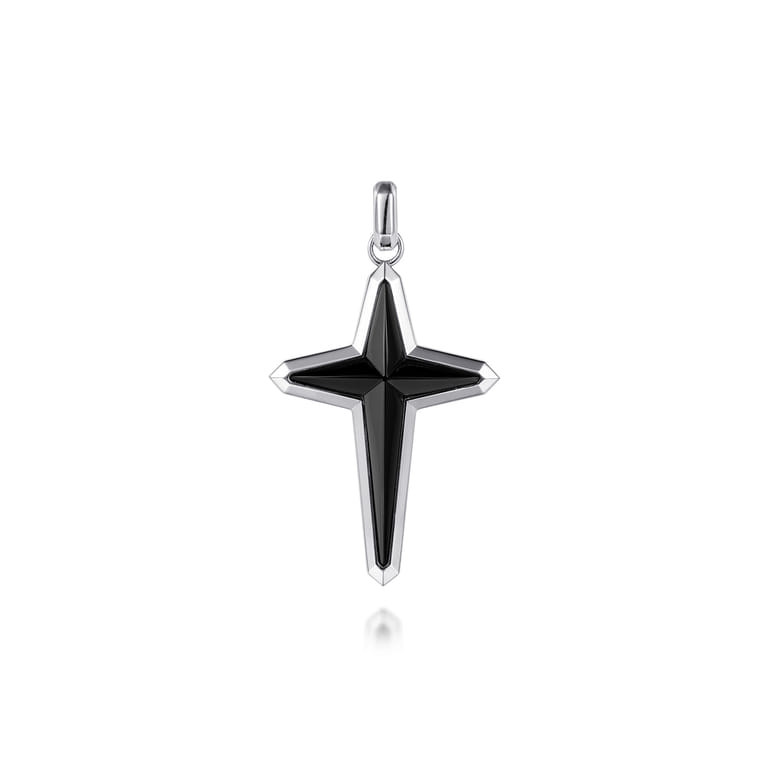 925 Sterling Silver Onyx Cross Pendant - Shot 1